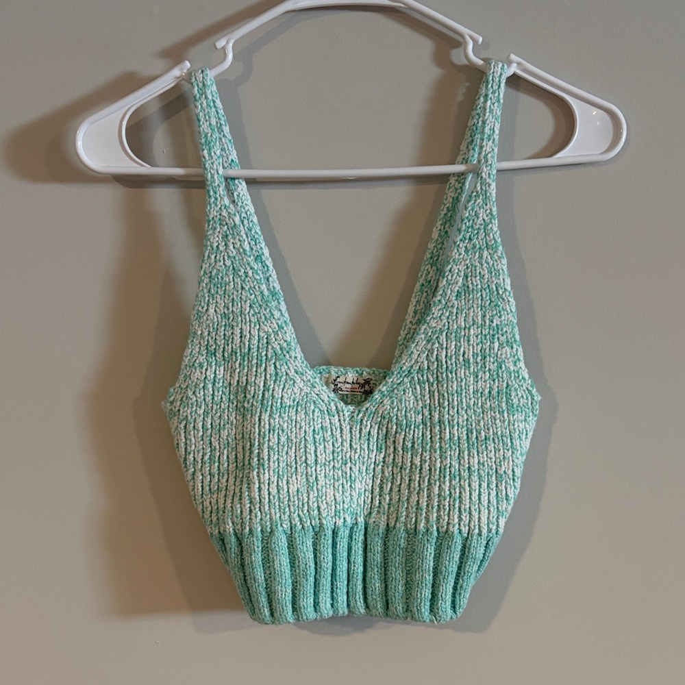 Free People Blue & White Knit Crop Top
